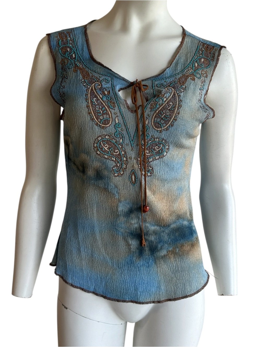 Vintage Y2K 90s boho tie dye beaded camisole top by San Souci